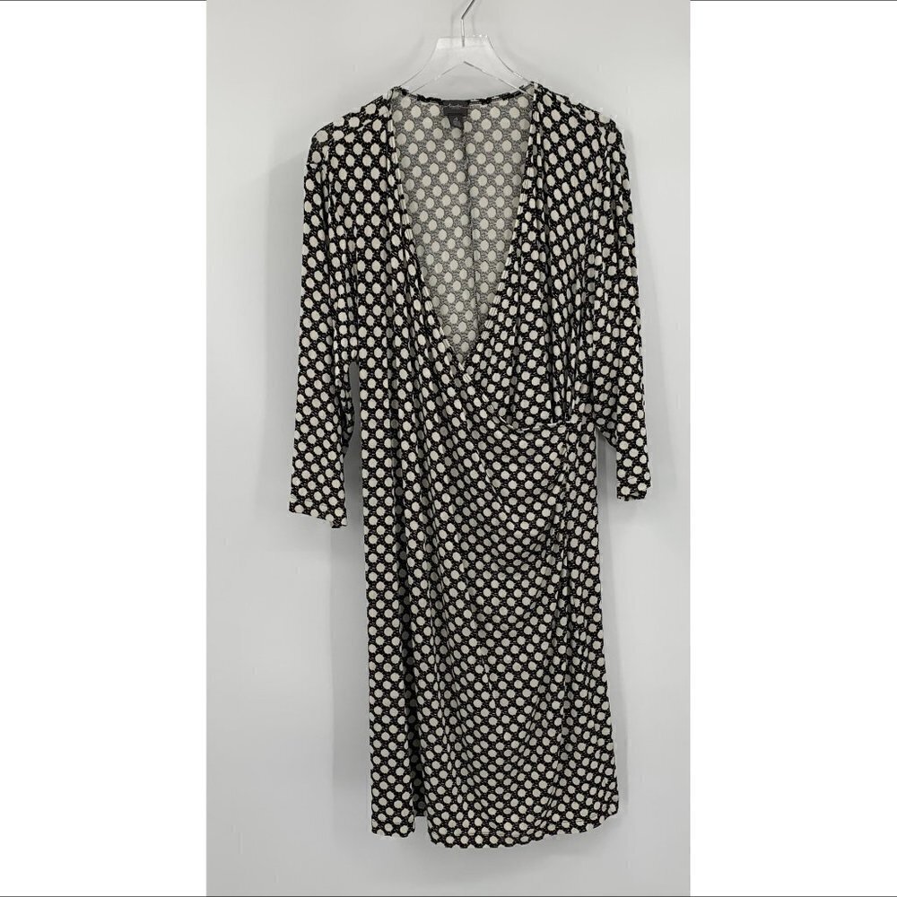 Chicos Travelers Rosemary faux wrap jersey knit dress black white circle 4 2X